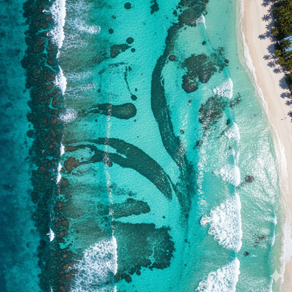 ภาพถ่ายมุมสูง (drone view) เหนือผืนน้ำ